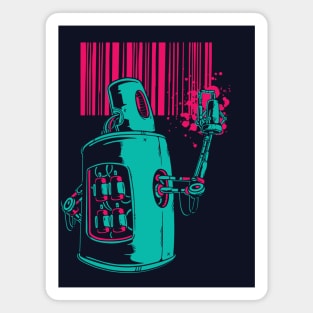 Retro Robot Bar Code Graffiti Magnet